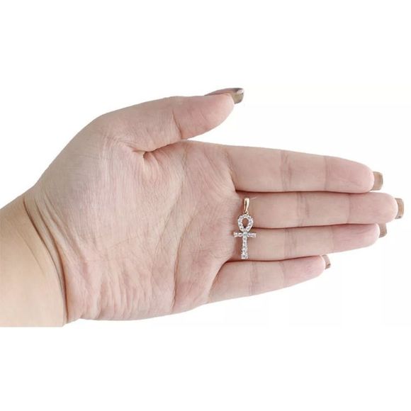 Real 10K Gold & Diamond Ankh Pendant Prong Set NEW - Picture 2 of 5